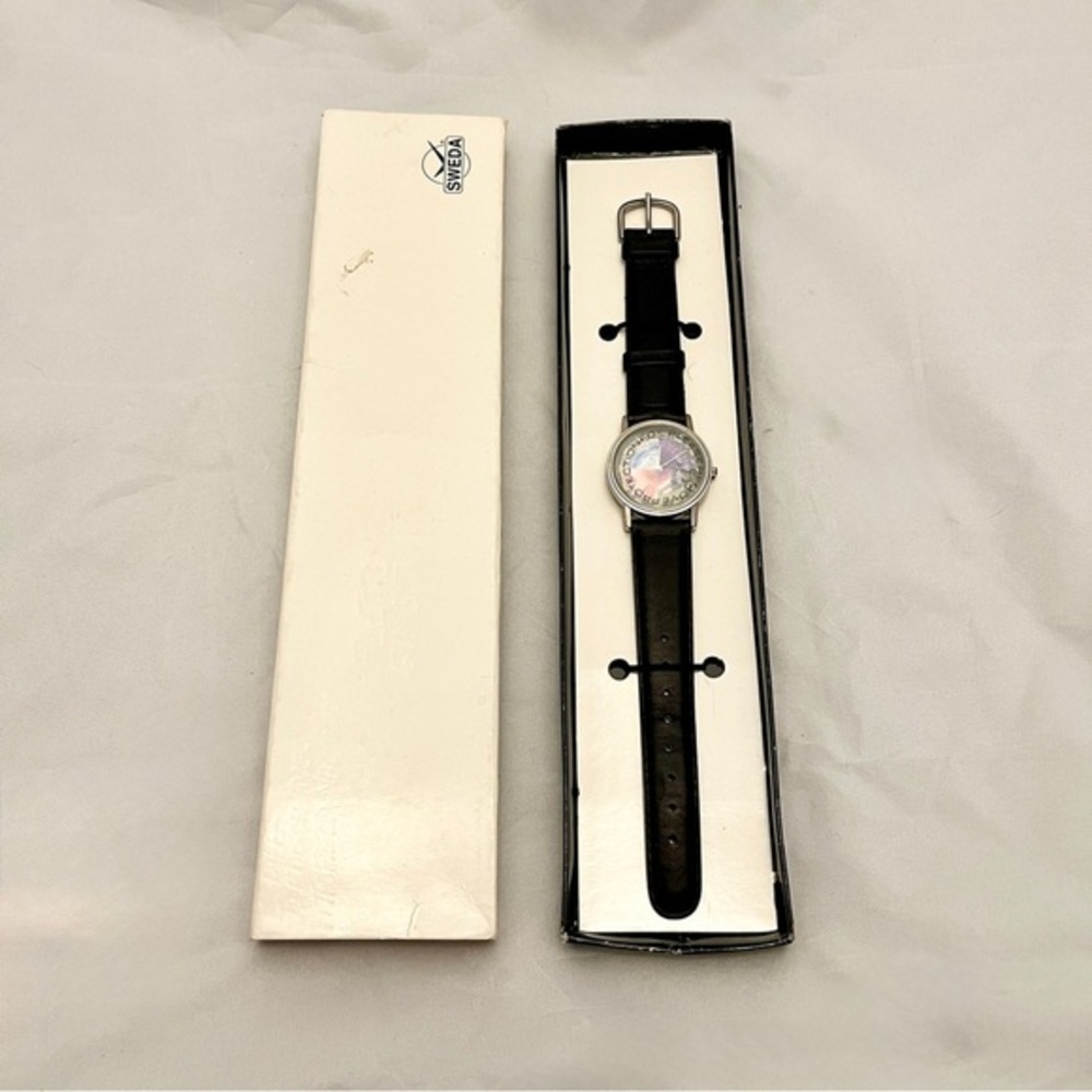 Sweda Camel Advertisement Promo Wristwatch Rainbow Face Black Band Vintage EUC